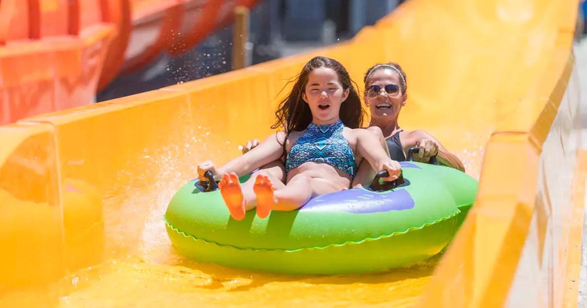 Daughter and Mom in green double tube