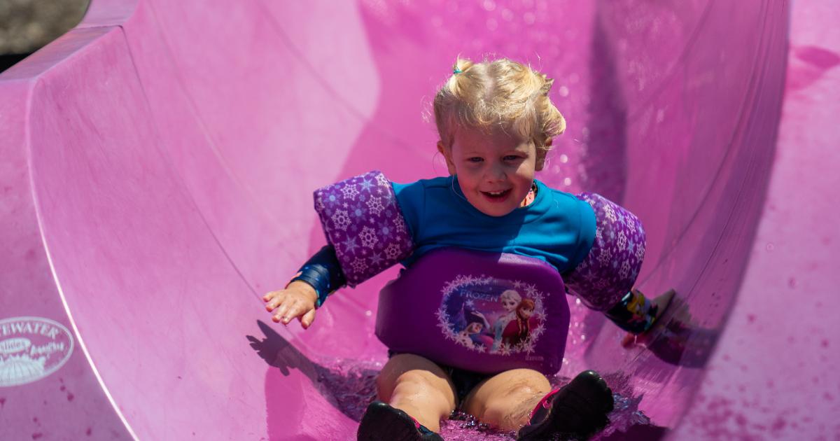 Blonde Toddler with princess lifejacket